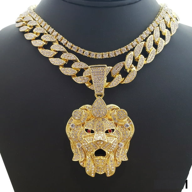 Wg Jewelry Hip Hop Icy Bling Stoned 14K Gold Tone Plated Lion Head w