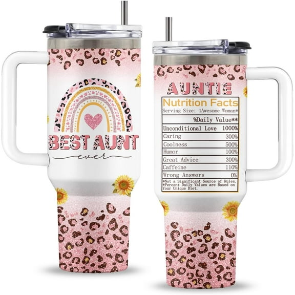 Aunt Gifts,40 Oz Anut Tumbler with Handle & Straw, Auntie Gift Ideas, Birthday Gifts for Aunt, Stainless Steel Auntie Tumbler, Gifts for Aunts from Niece, Gifts for Mothers Day