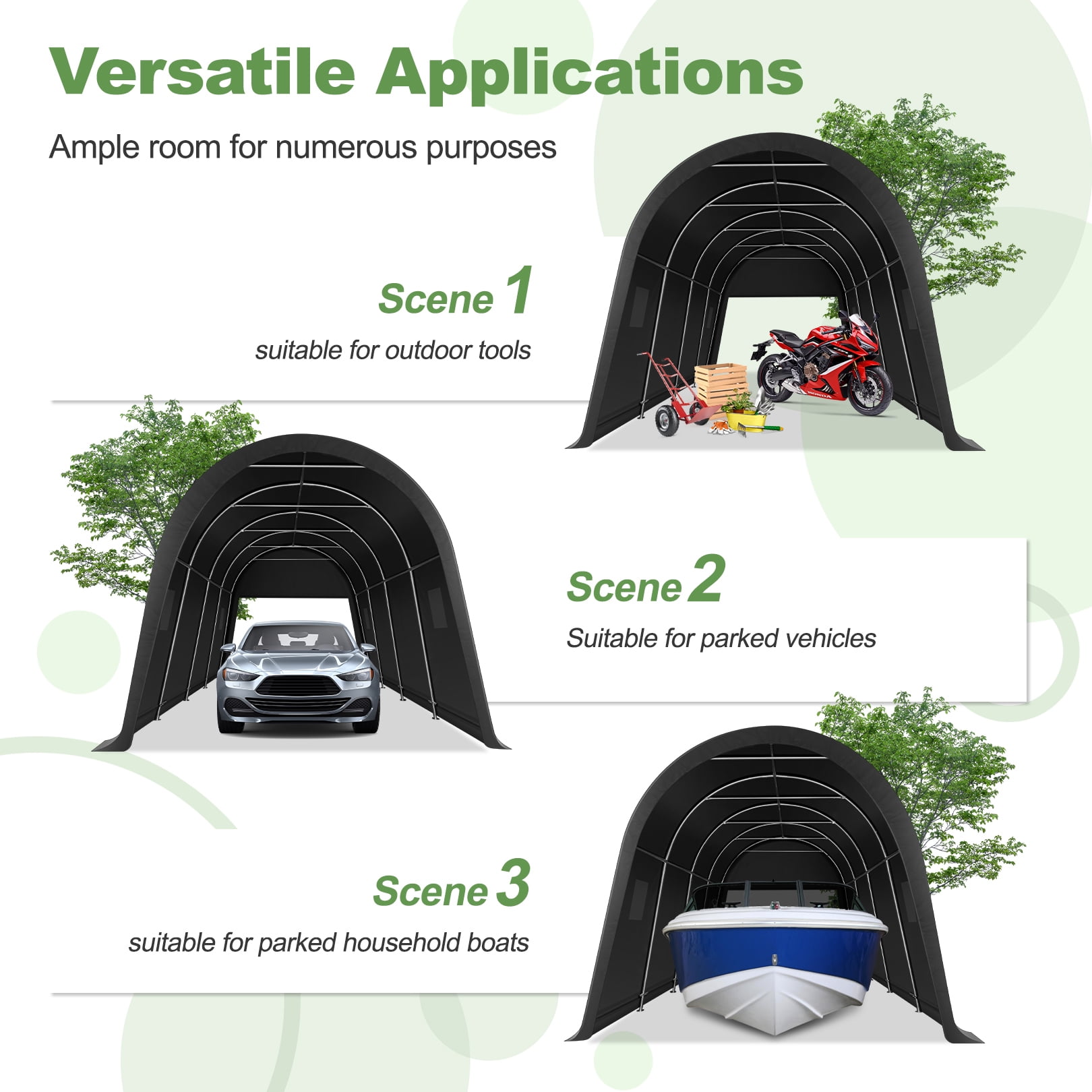 HOTEEL 10×15 ft Heavy Duty Carport Outdoor Metal Car Tent with Metal Frame and Round Roof, Anti-Snow Portable Garage Storage Shelter for Automobiles,Trucks and Boats