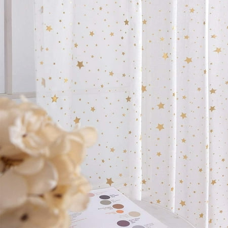 Merek Sheer Foil Star Print Curtains Rod Pocket Curtain Panels 63 Inches Gold White For Girls Bedroom Starry Night Cute Le Ds Living Room Set 2 Canada Merek Sheer Foil Star Print Curtains, White Curtains Gold Stars