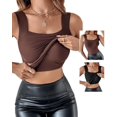 thumbnail image 1 of Camisetas sin mangas CHICME para mujer, altas, elásticas, ajustadas, color café, 1 of 8