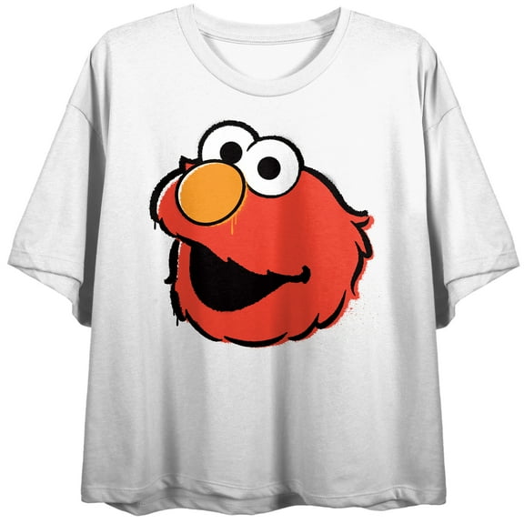 Sesame Street Elmo Head Juniors White Crop T-shirt-2XL