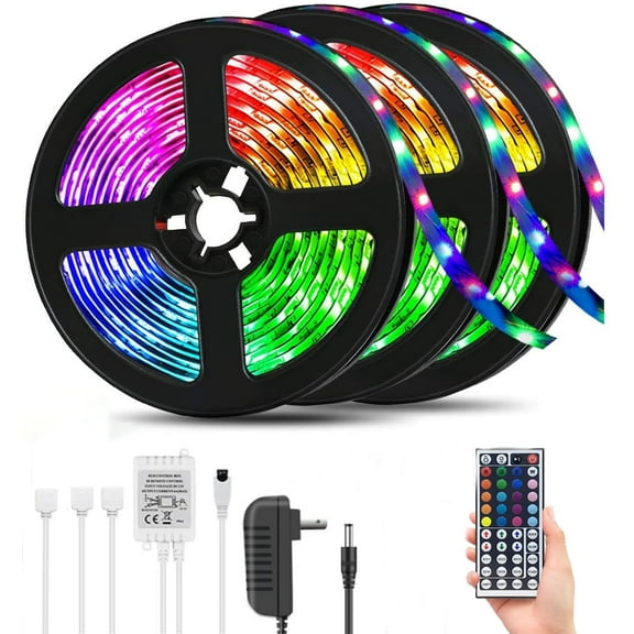 49.2ft 450 LED 3528SMD Waterproof Strip Lights, Multi-Color Changing, Includes 44 Key Remote & 12V Power Supply for Home Lighting, Kitchen Decor