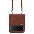 thumbnail image 2 of SaniMore for Samsung Galaxy Z Flip 3 6.7" PU Leather Case, Anti-Scratch Ultra-Thin Folding Cover Built-in Multi-View Kickstand & Detachable Shoulder Strap Full Body Protective Shell, Brown, 2 of 5