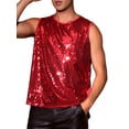 thumbnail image 5 of INSPIRE CHIC Men's Patchwork Sleeveless Party Night Out Sparkle Sequin Tank Top M Red, 5 of 6