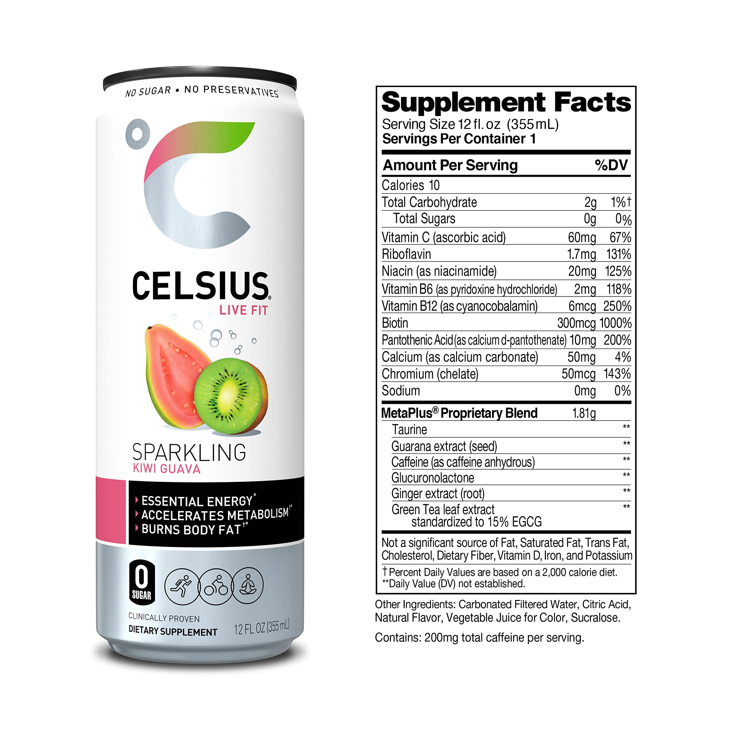 Celsius Sparkling Kiwi Guava, Functional Essential Energy Drink 12 Fl Oz (Pack Of 12)