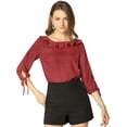 thumbnail image 2 of INSPIRE CHIC Women's Ruffled Neck Half Sleeve Sheer Summer Polka Dots Blouse Tops, 2 of 4