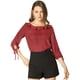 thumbnail image 2 of Allegra K Blusa de lunares de verano de media manga con cuello con volantes para mujer Vino rojo L, 2 of 6
