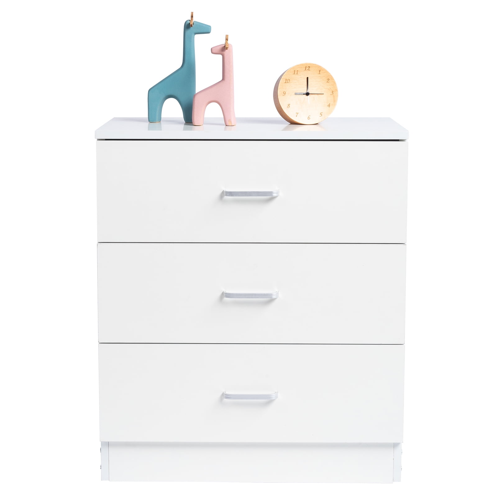 3-Drawer Tall Cabinet Particleboard Bedside Table with Textured Melamine Finish, White