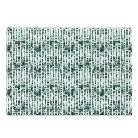 Geometric Cutting Board, Wave Shape Geometric Color Tile Mosaic Composition with Squares, Decorative Tempered Glass Cutting and Serving Board, Large Size, White Blue, by Ambesonne