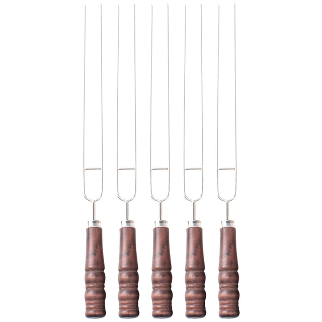 MOQIN 5 Pcs Brochettes de Cuisson en Acier Inoxydable avec Poignées en Bois Fourchettes à Viande d'Extérieur Résistantes aux Hautes Températures Réutilisables Compatibles Lave-Vaisselle Outil de Camping et de Cuisson