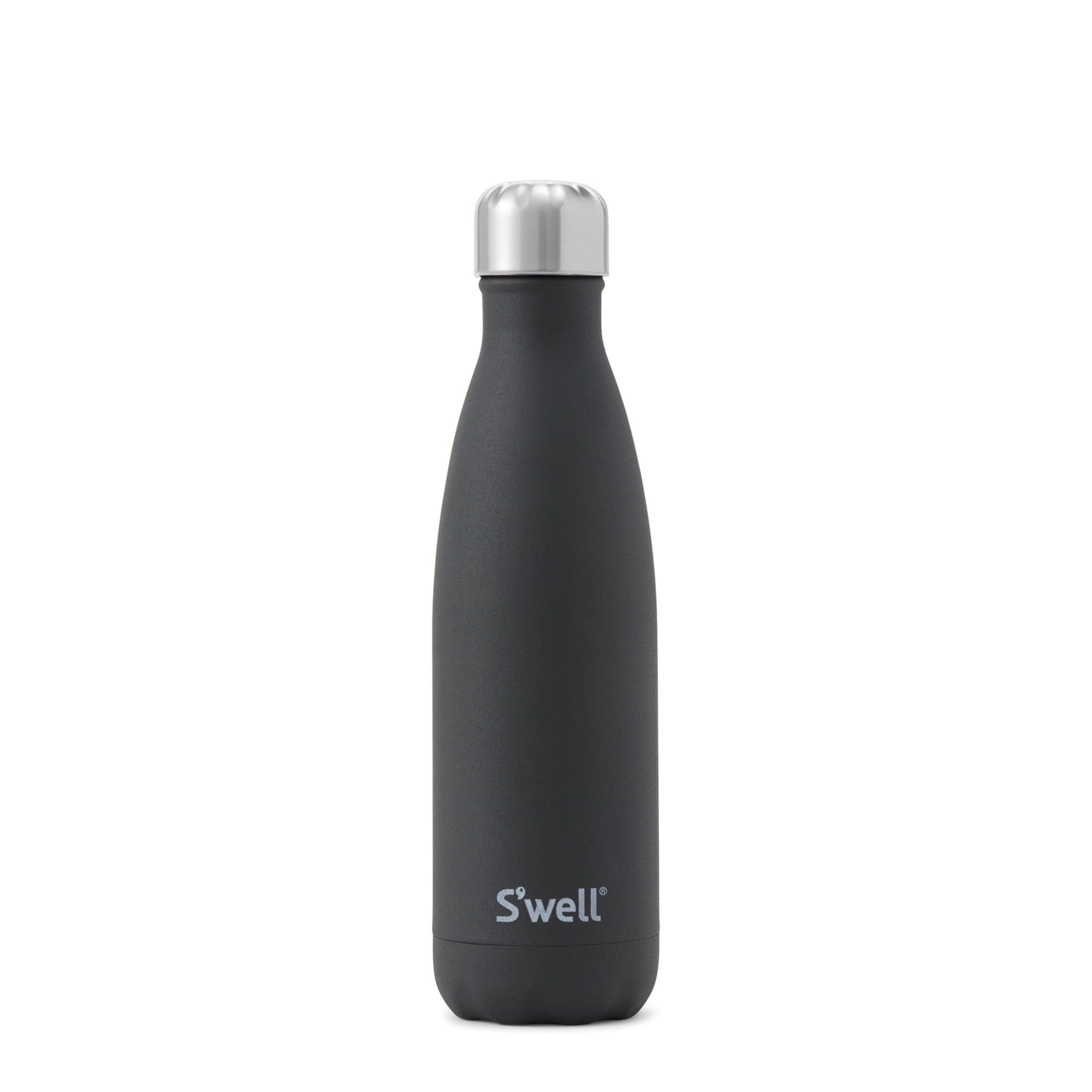 S'well 17 oz Onyx Black and Silver Solid Print Triple Layered Vacuum Insulated Stainless Steel Water Bottle with Screw Cap