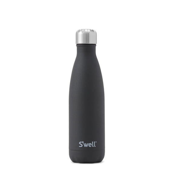 S'well 17 oz Onyx Black and Silver Solid Print Triple Layered Vacuum Insulated Stainless Steel Water Bottle with Screw Cap