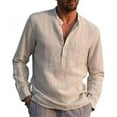thumbnail image 1 of Men Henley T Shirts Casual Long Sleeve Button Linen V Neck Winter Loose Tops, 1 of 3