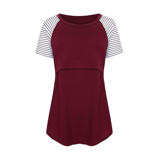 ameIAEA T-Shirts de Maternité pour Femmes Manches Courtes Grossesse Allaitement Double Couche