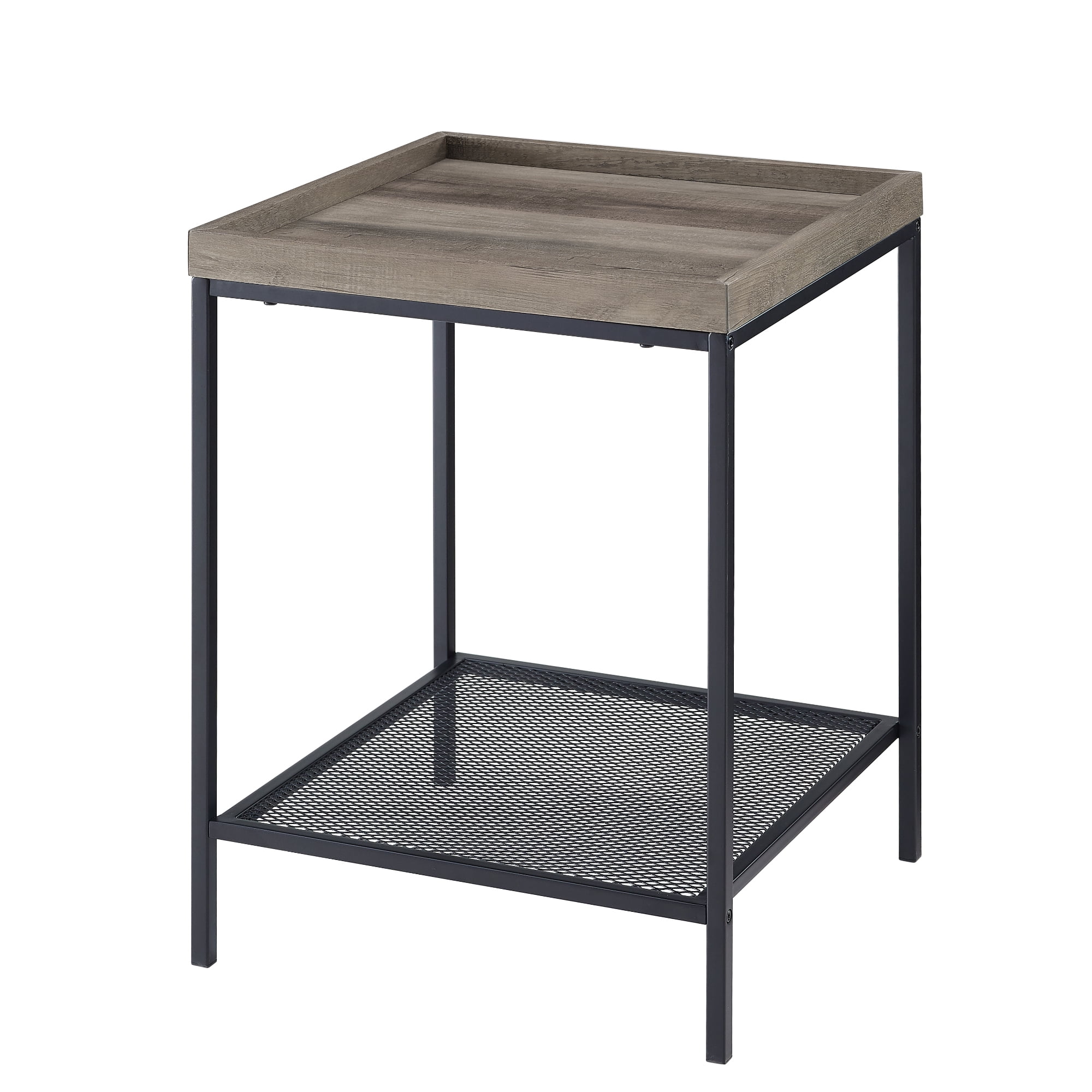River Street Designs Frankie Metal and Wood Tray Top Grey Wash End Table