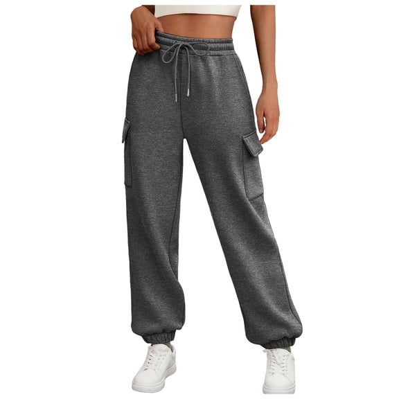 EDFBUYKRS Female Women Pants Casual Linen Pants Women Petite Wide Leg Womens Sweatpants Cargo Lined Baggy Athletic Jogger with Pockets 2026 Casual Pants Fall Outfits S