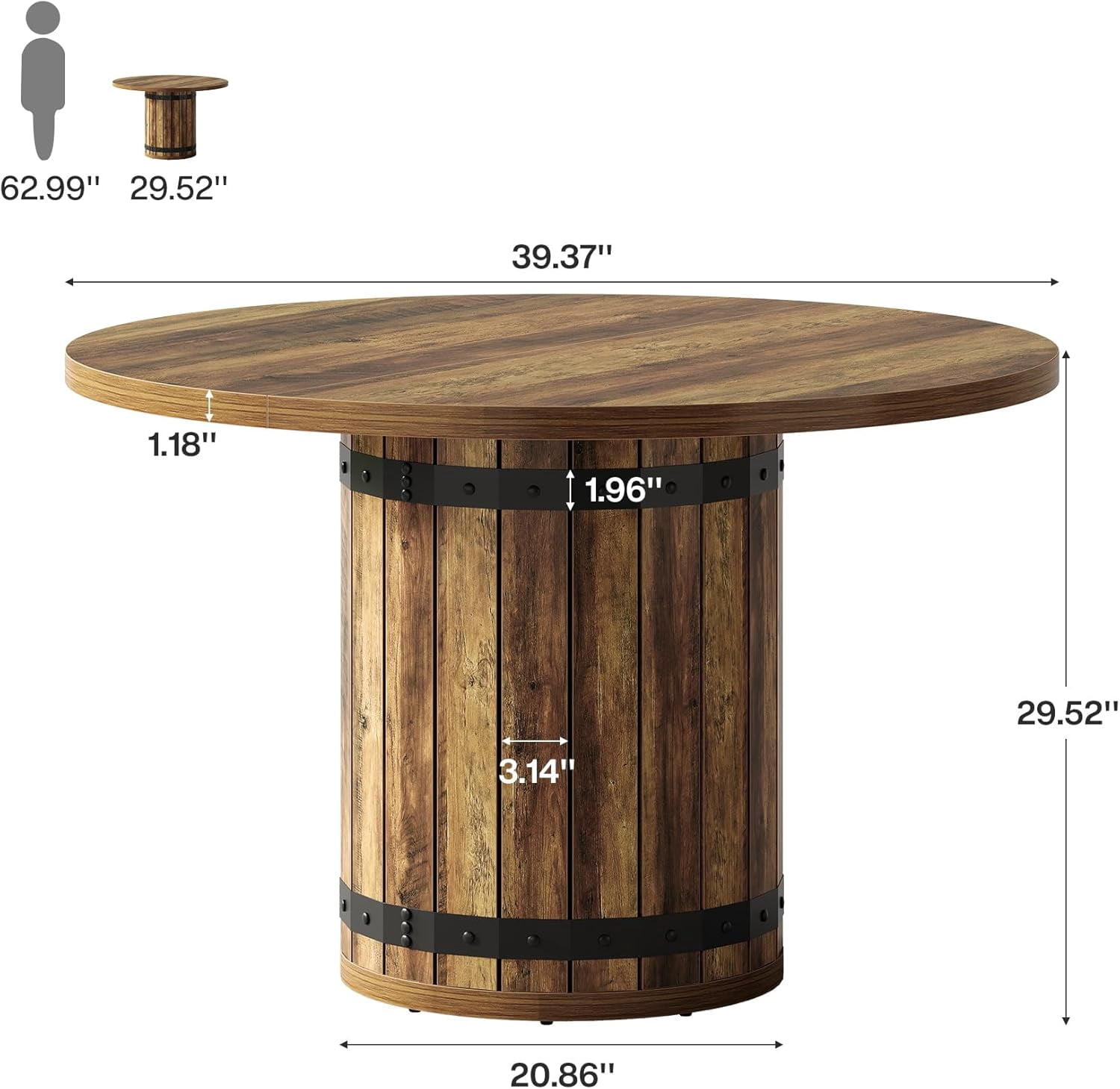 Tribesigns 39.37-Inch Round Dining Table, Farmhouse Dining Table with Fence Pedestal Base for Kitchen Room, Living Room (Only Table)