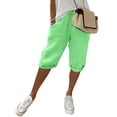 thumbnail image 2 of Ediodpoh Womens Pants Fashion Solid Large Pocket Elastic Casual Pants Pocket Capris for Summer Women Light Green#1 XL, 2 of 6