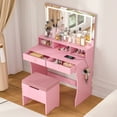 thumbnail image 3 of VECELO Vanity Set with Stool, Makeup Vanity Table with Mirror & Lights, Vanity Desk with Power Outlets & Storage Drawer, for Bedroom, Pink, 3 of 9