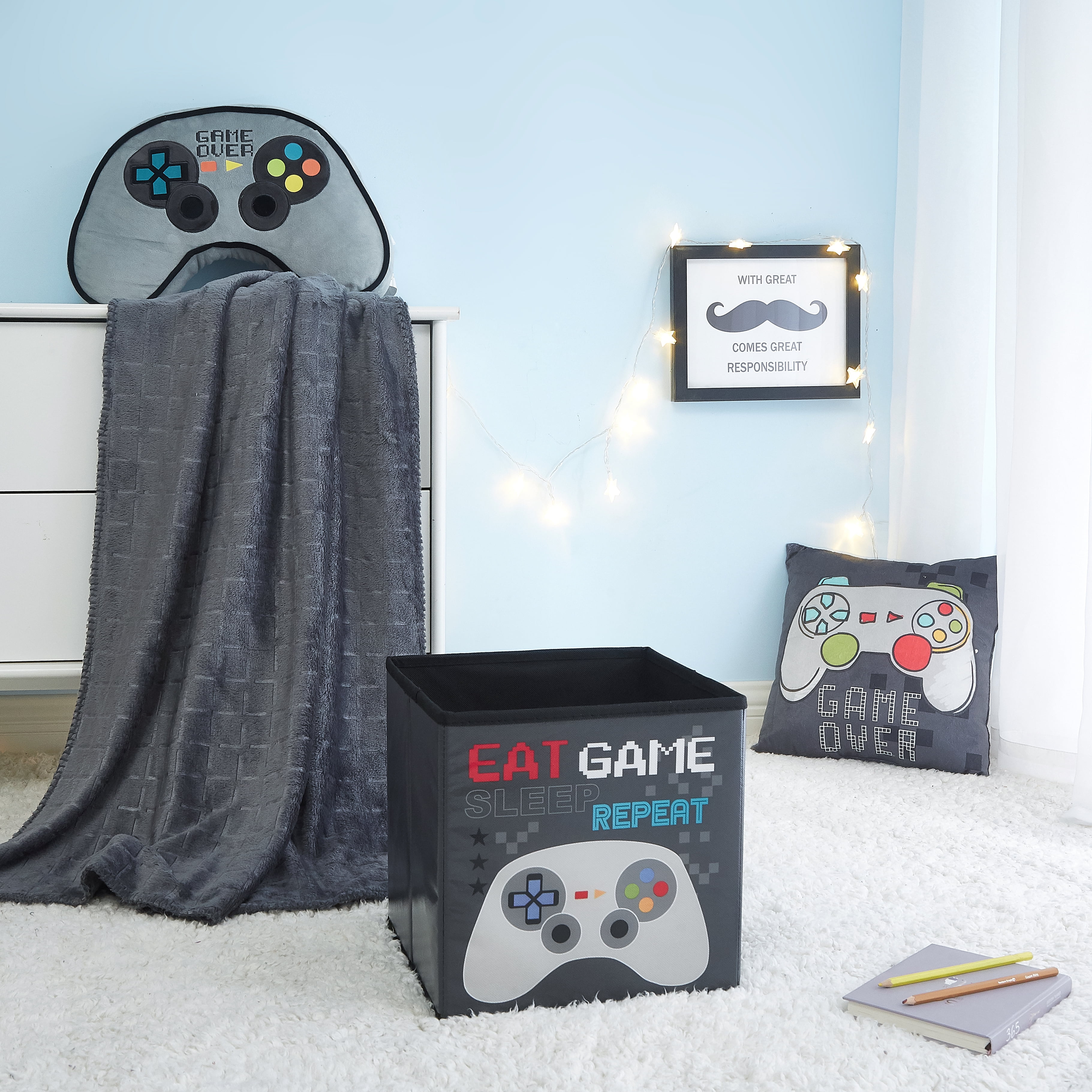 Your Zone | Gamer | 3 Piece Set, Includes Storage Cube, 50' x 60' Throw & Decorative Pillow