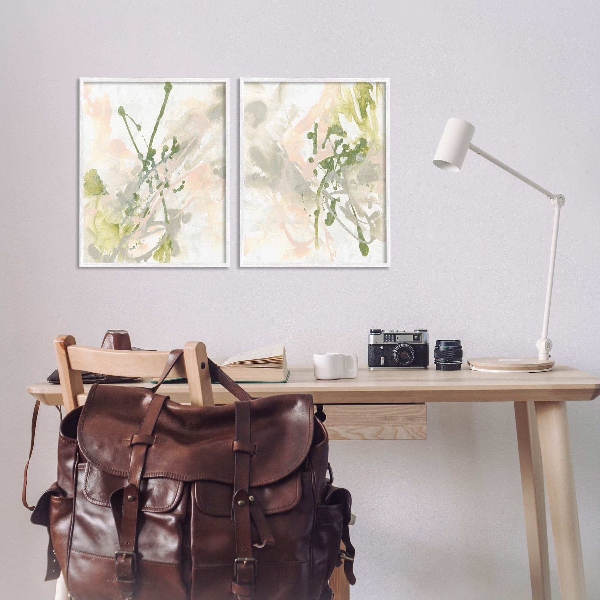 Stupell Industries Subtle Pastel Splatter Abstract Painting White Framed Art Print Wall Art, 16 x 20, Set of 2
