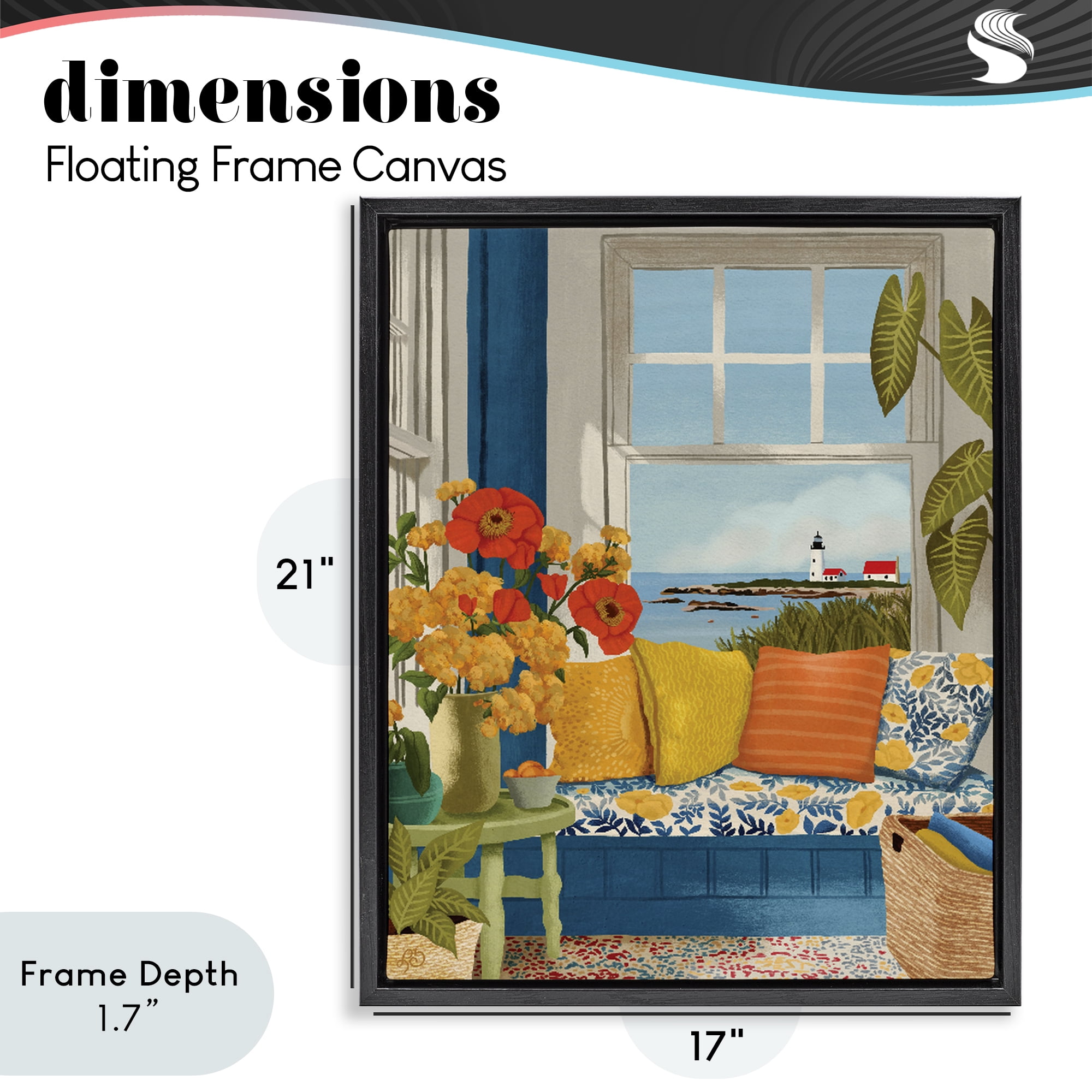 Stupell Industries Distant Lighthouse Window View Black Framed Floater Canvas Wall Art, design by Lisa R Dumm