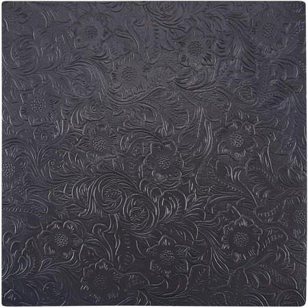 10x10 Inch Floral Embossed Cowhide Leather Sheets 1.6mm Thick Bump Texture Genuine Crazy Horse Leather Pieces Black Square Plain Geometric Pattern Printed Leather Fabric for Crafts Tooling