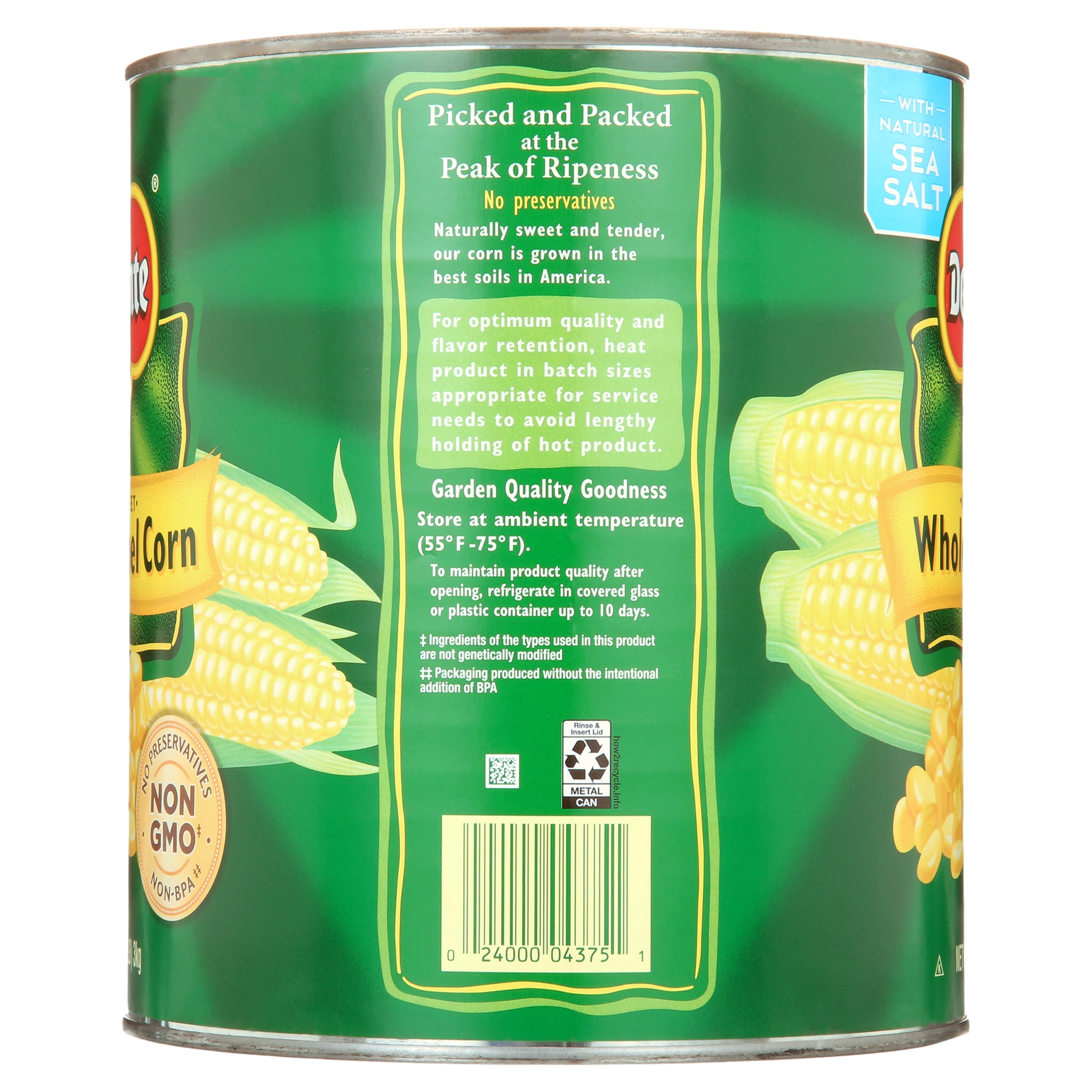Del Monte Golden Sweet Whole Kernel Corn, NON GMO, 106 oz, Aluminum Can