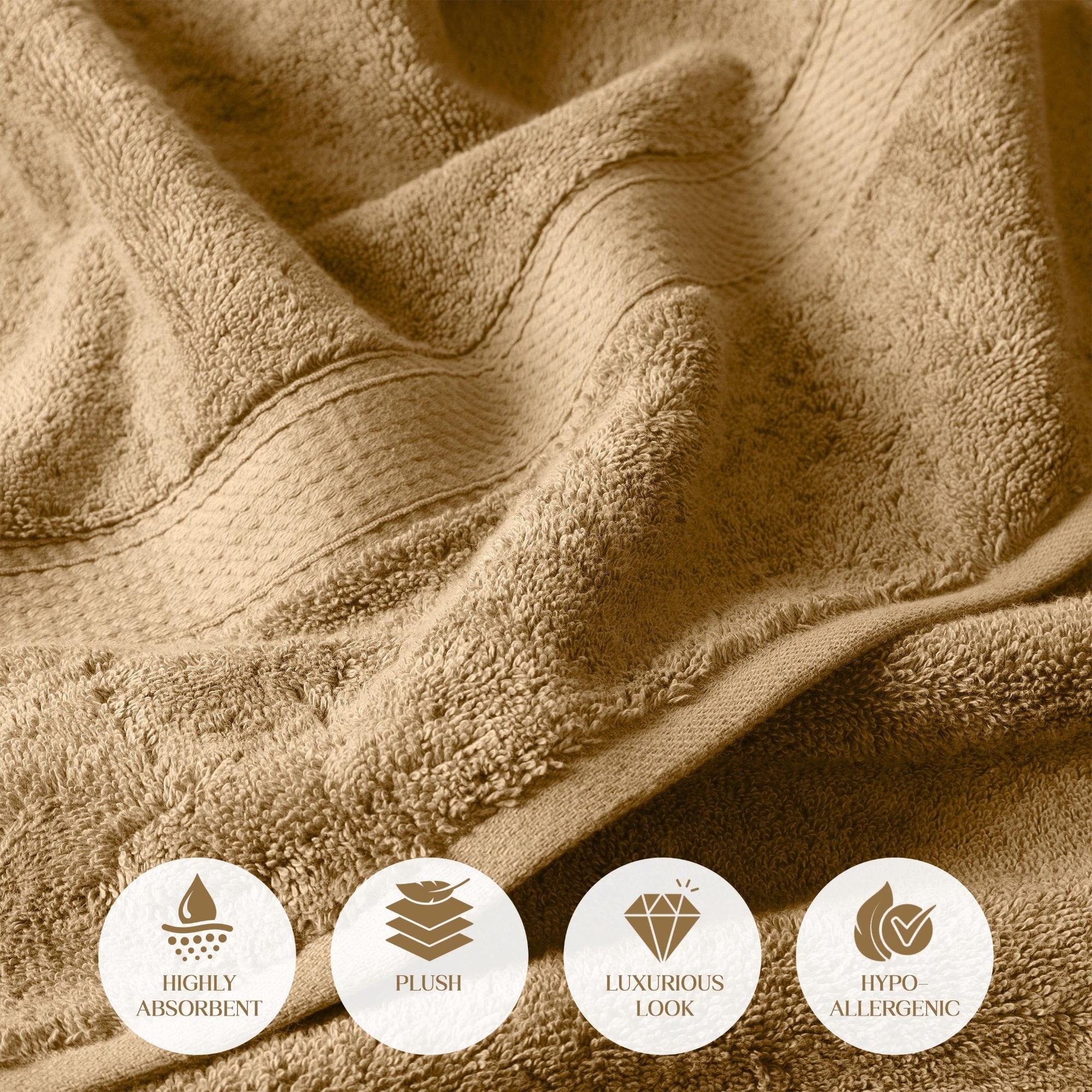 Superior Madeline Egyptian Cotton Ultra-Plush 12-Piece Towel Set, Toast