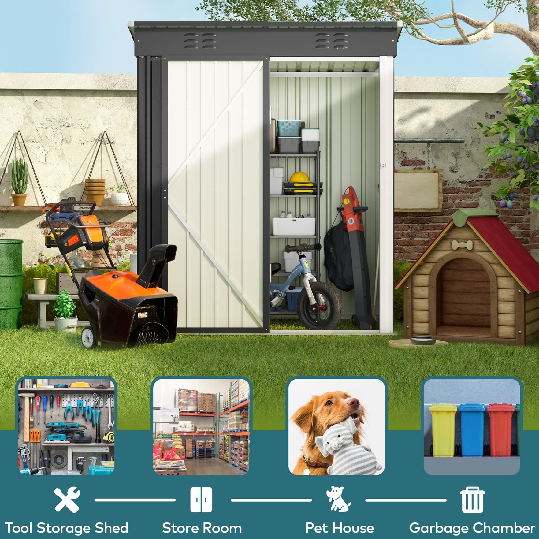5' x 3' Outdoor Storage Shed Clearance with Lockable Door for Backyard and Garden in Dark Gray