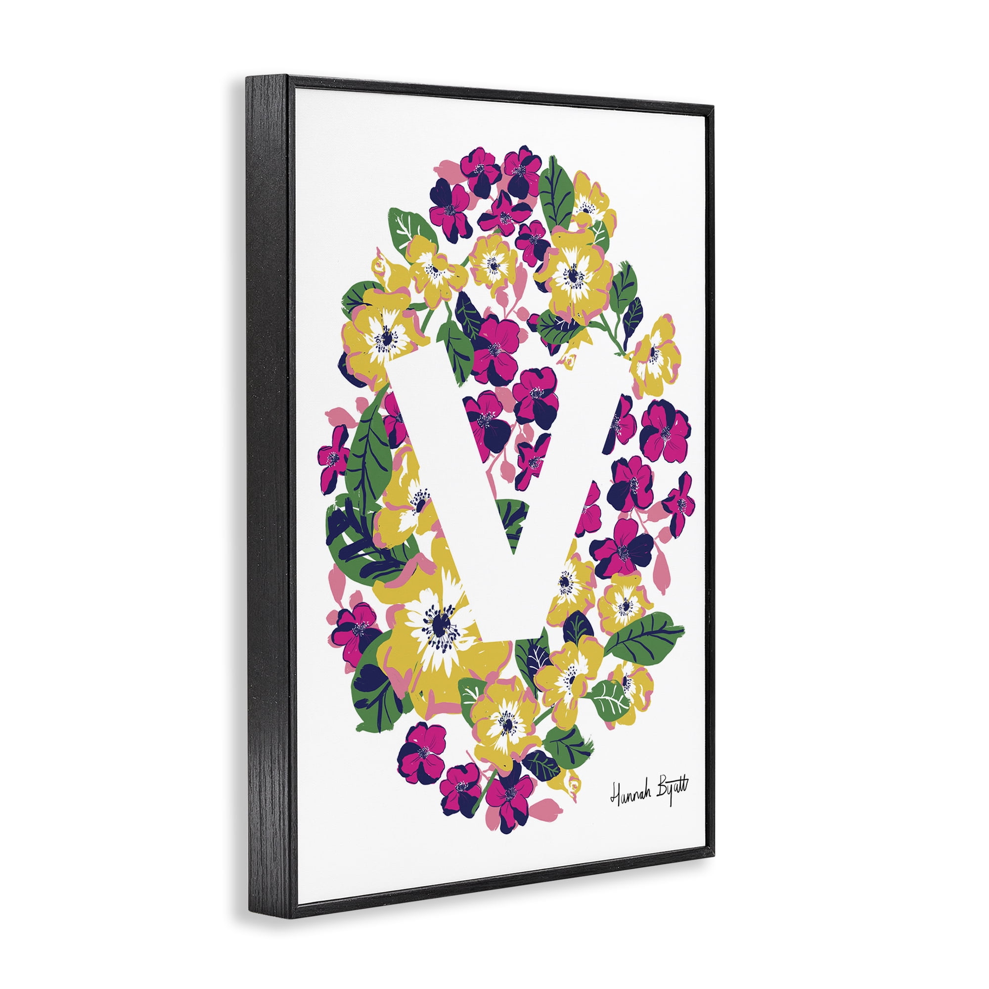 Stupell Industries Floral Bloom Letter V Botanical & Floral Painting Black Framed Art Print Wall Art, 16 x 24
