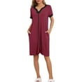 thumbnail image 2 of INSPIRE CHIC INSPIRE CHIC Women's Zip-Up Front Nightgown Robe House Coat Short Sleeves Sleepwear Loungewear with Pockets L Red, 2 of 6