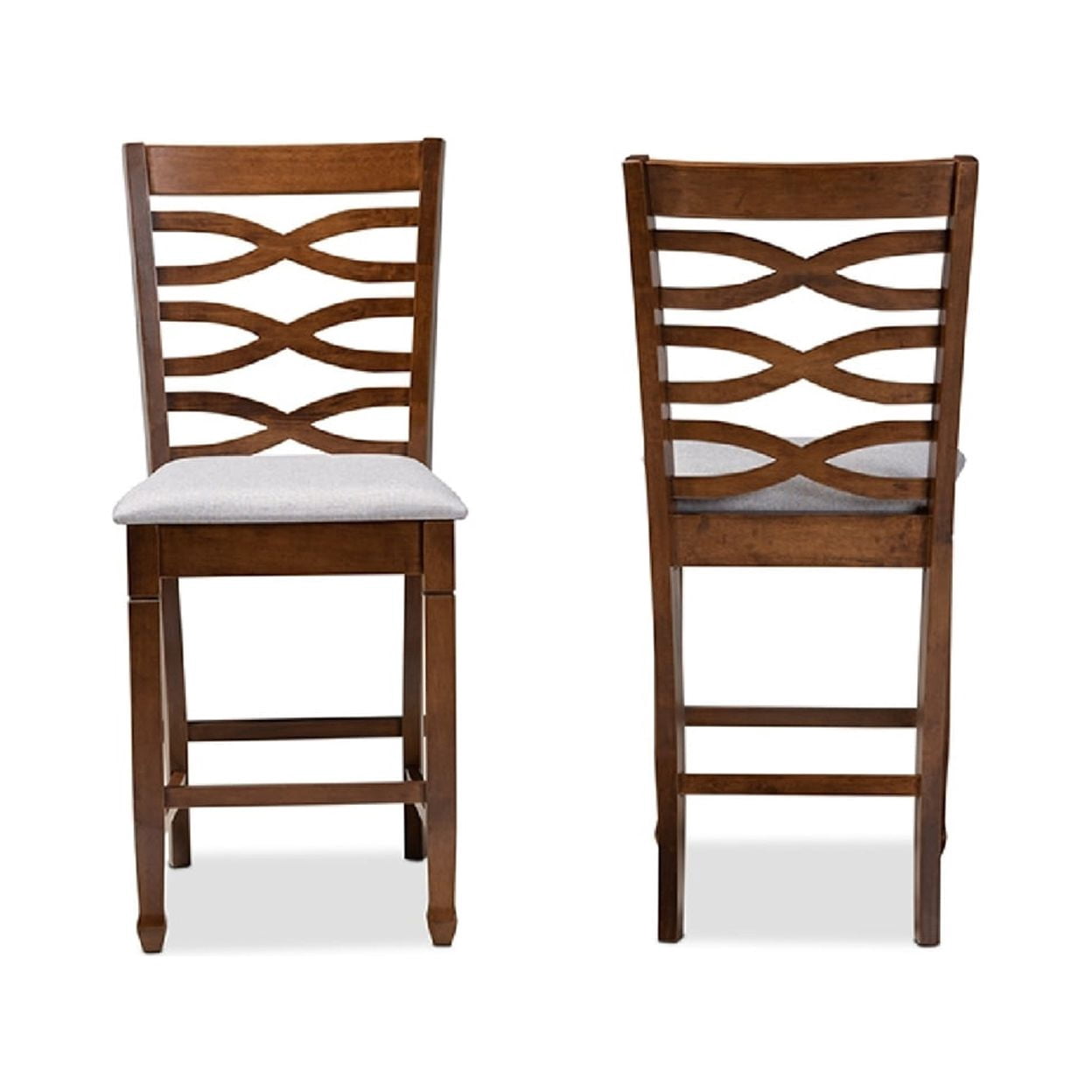 Baxton Studio Lanier Modern and Contemporary Grey Fabric Upholstered Walnut Brown Finished 2-Piece Wood Counter Height
