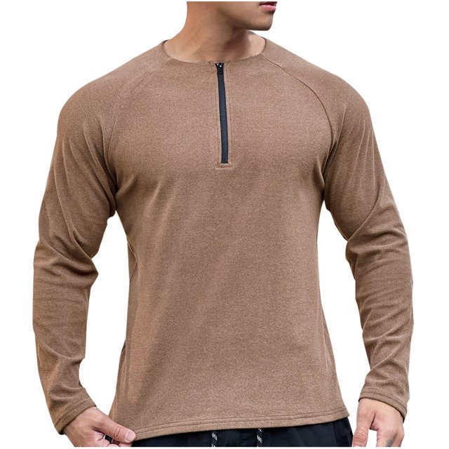 pstuiky camisas de manga larga para hombre, Camisa blusa de cuello redondo con cremallera de color liso para hombre camisetas de hombre xxl