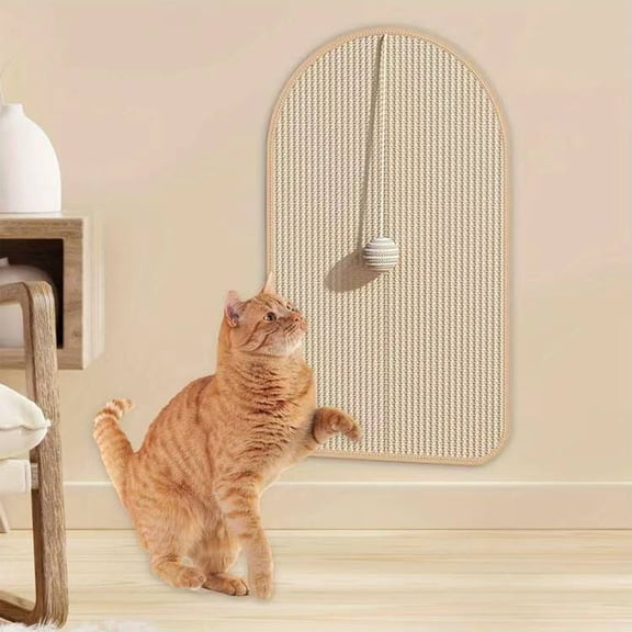 Sisal Cat Scratcher Mat, Wall Mounted Cat Scratching Pad, Sofa Furniture Protector, Cat Wall Scratch Toy & Sleeping Mat for Indoor Cats,Beige A