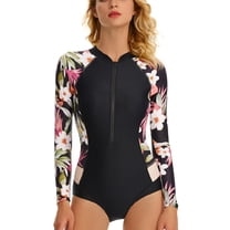 SWSMCLT Women's Zip Front Swimsuit One Piece Bathing Suit Surf Summer Zip Uv Protection Long Sleeve Swimsuit Black 8