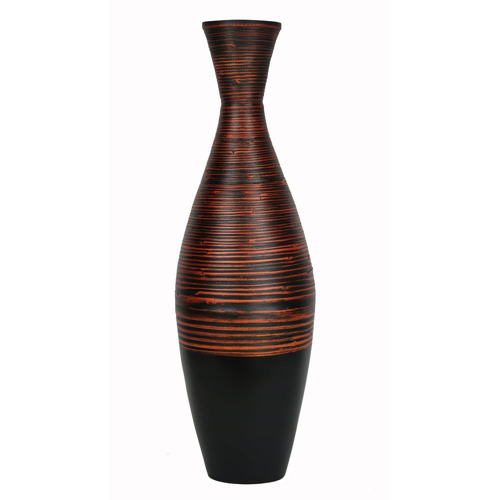 36" Spun Bamboo Floor Vase Distressed Red & Matte Black
