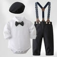 thumbnail image 2 of Povozer Toddler Boys Button-down Shirts Baby Boy Clothes Suits Gentleman Outfit Collared Dress Shirt+Vest+Tie+Hat+Pants 5pcs Baby Suit Sets 3M 6M 12M 18M 24M for 12-18 Months,Black, 2 of 9