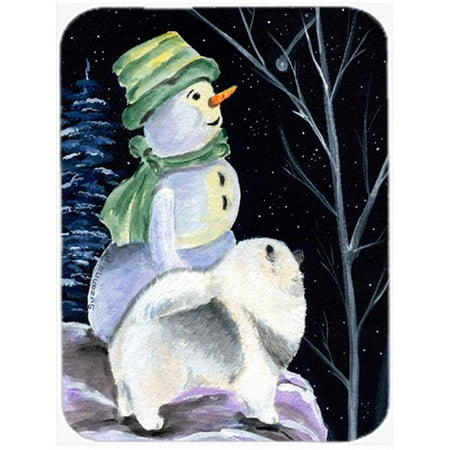 

Snowman with Keeshond Glass Cutting Board - Large 15 H x 12 L in.