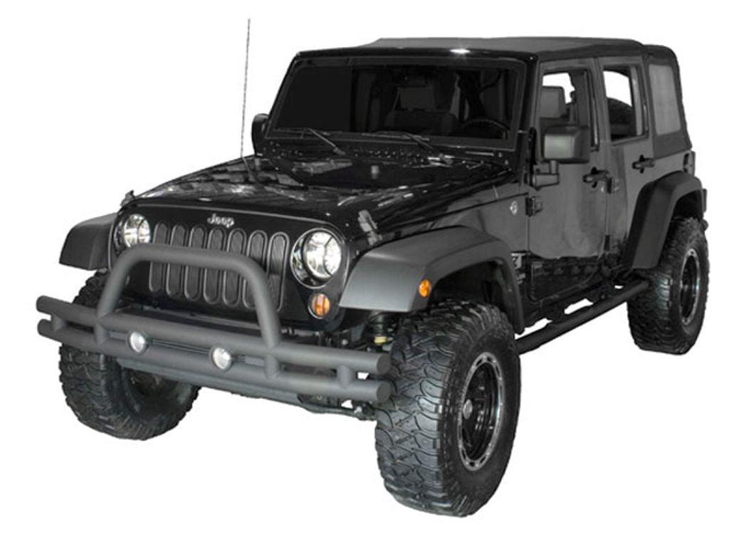 Rugged Ridge by RealTruck Dual Tube Bumper, Front for Jeep CJ/YJ/TJ | Mid-Width w/ Hoop, Steel, Stainless Steel | 11563.01 | Compatible with 1976-1986 Jeep CJ; 1987-2006 Jeep Wrangler YJ/TJ
