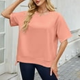 thumbnail image 5 of Baberdicy Women's Mid Sleeve Sweatshirt Loose Fit Round Neck Casual Pullover Lightweight Fall Top, Pink, Xxl, 5 of 8