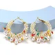 thumbnail image 3 of 2pcs Round alloy rice bead woven flower wreath shaped earrings, women's imitation pearl earrings, Bohemian ethnic style earrings, 3 of 5