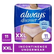 (4 pack) Always Discreet Adult Incontinence Underwear for Women and Postpartum Underwear, XXL, Up to 100% Bladder Leak Protection, 11 Count