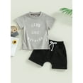 thumbnail image 2 of Bagilaanoe 2pcs Toddler Baby Boy Short Pants Set Letter Print Short Sleeve T-Shirt Tops + Shorts 6M 12M 18M 24M 3T Kids Casual Summer Outfits, 2 of 9