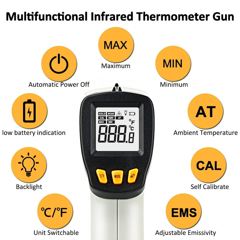 Laser Infrared Thermometer Gun with Data-Storage, High Heat Temperature Reader Gun Settable High & Low Temp Alarm Laser Temperature Gun -58°F to