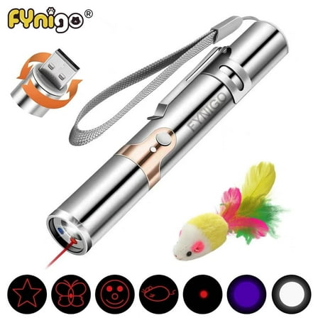 FYNIGO Cat Laser Pointer Toy Rechargeable,Interactive Toy for Cat Kitten Dog with a Mouse Toy,Silver