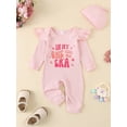 thumbnail image 2 of Suealasg Baby Girl Fall Winter Clothes Newborn Girls Long Sleeve Crew Neck Jumpsuit 6 12 18 Months Infant Girls Letter Print One-Piece Romper+Hat, 2 of 7