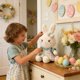 thumbnail image 5 of Yhmxh Cojín de peluche de conejito de Pascua con lazo y vestido floral. Suave cojín de peluche con forma de conejo. Cojín decorativo de primavera para sofá y dormitorio., 5 of 6