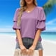 thumbnail image 3 of Blusa De Manga Corta Camiseta casual de manga abullonada doble Color sólido con cuello en V de verano para mujer (Púrpura XL) Cgtredaw para Mujer Púrpura T XL, 3 of 7